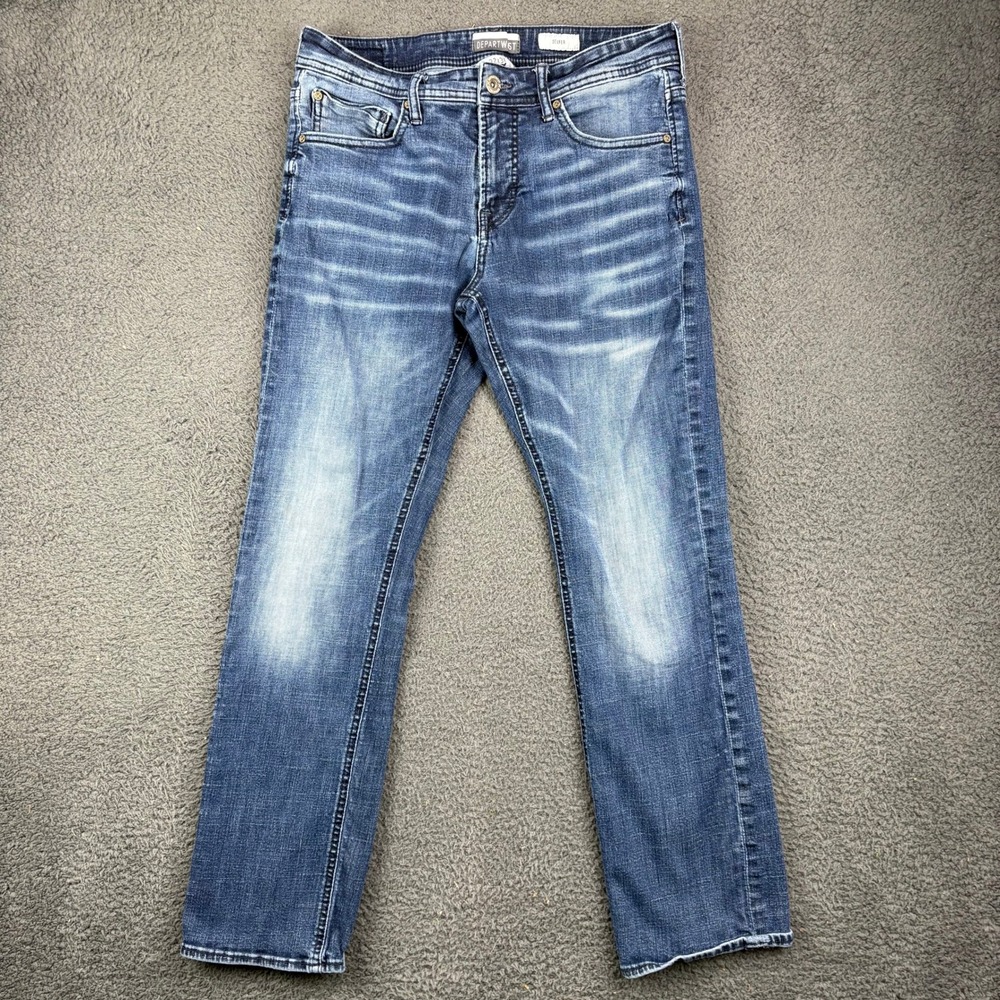 Departwest Seeker Mens 32x30 Blue Medium Wash Slim Straight Denim Jeans